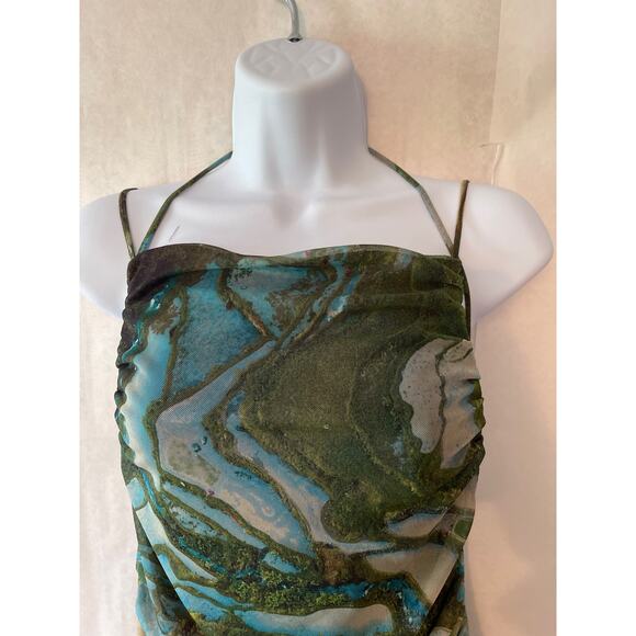 Zara Artistic Green and Tan Midi Dress - Picture 3 of 7